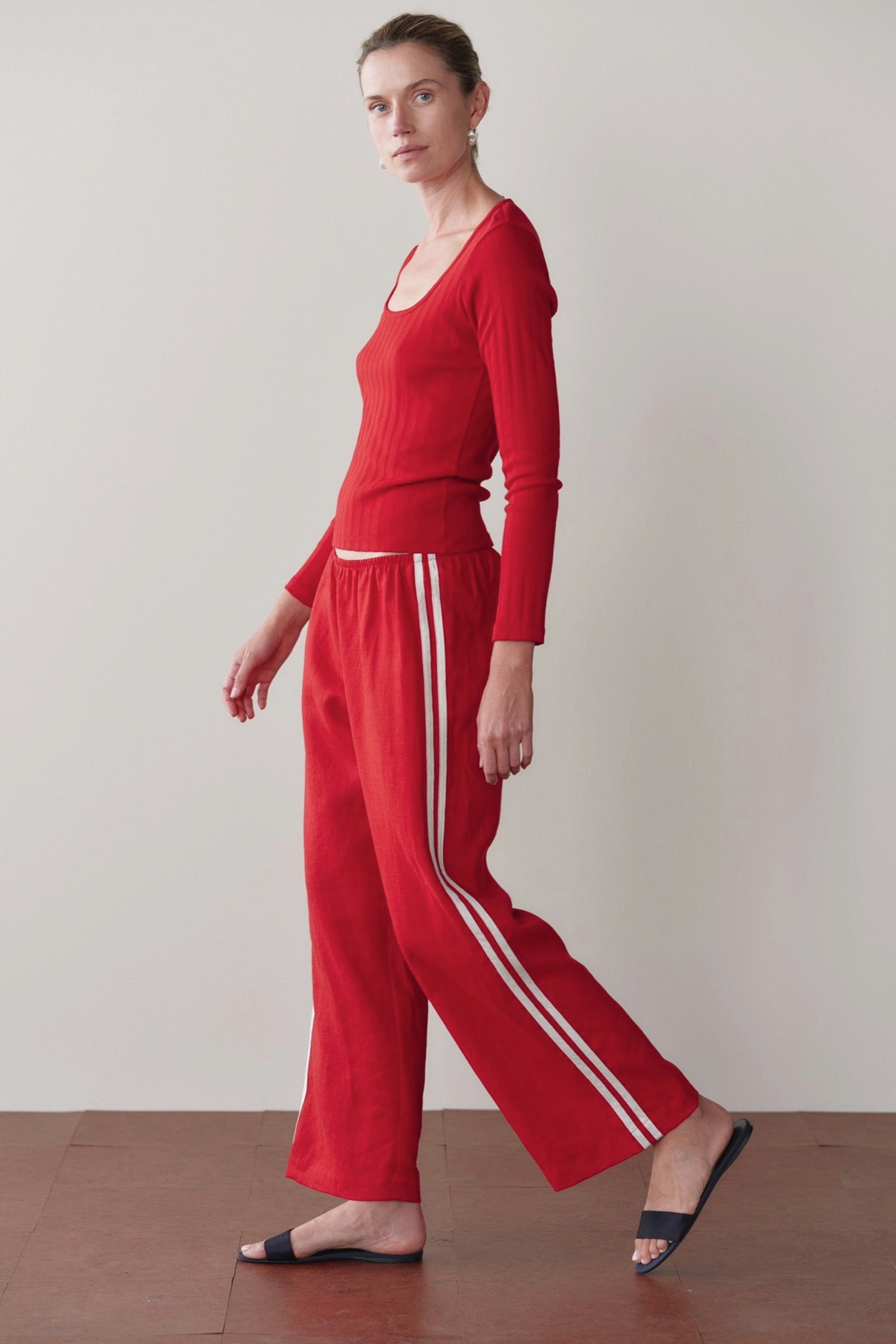 Bell Pepper Linen Stripe Crop Racer Pant