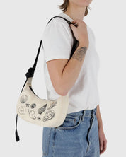 Embroidered Shells Small Crescent Bag