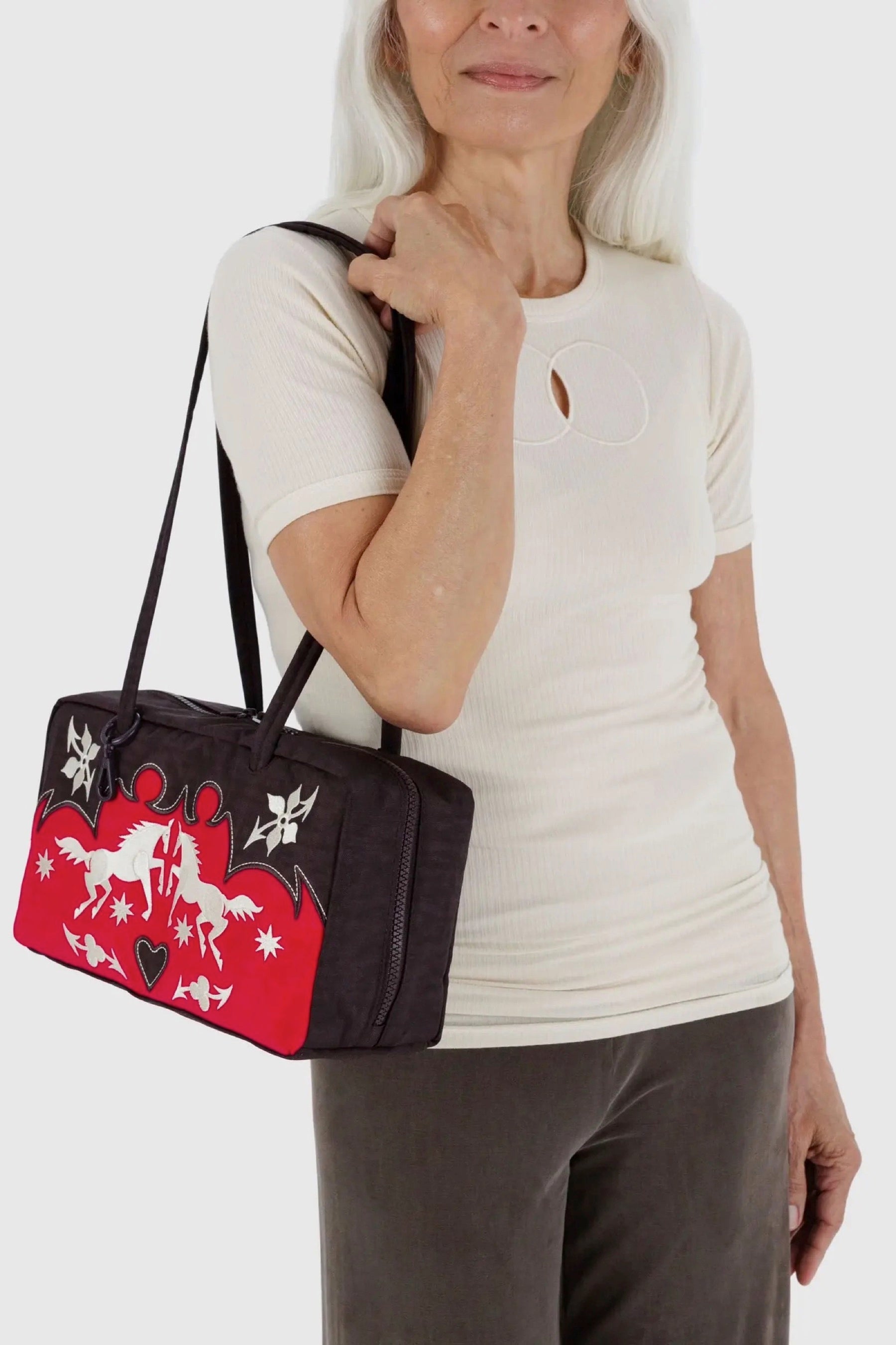 Western Applique Nylon Bowler Bag