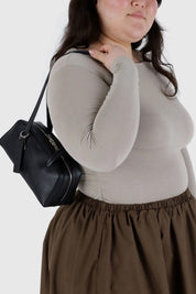 Small Black Leather Bowler Bag