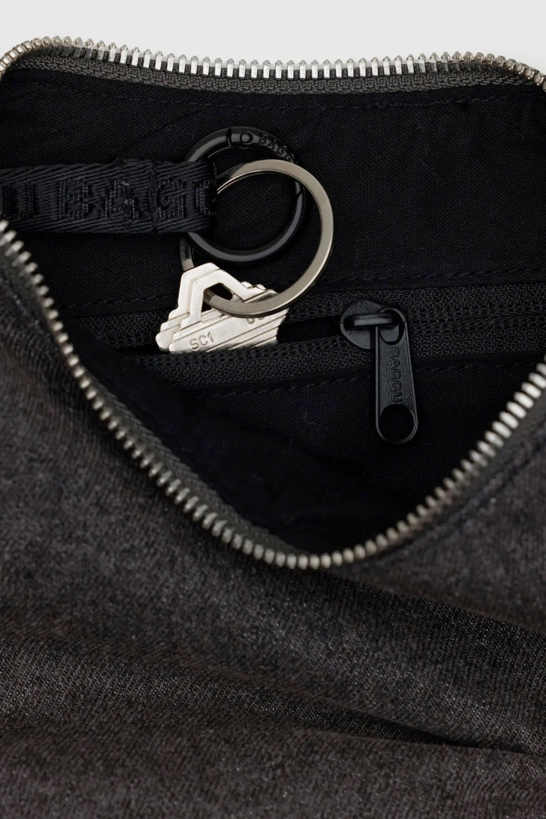 Washed Black Denim Small Crescent Bag