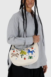 Embroidered Painted Prairie Medium Crescent Bag