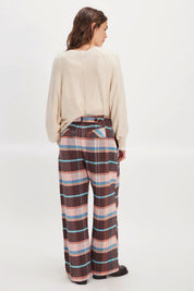 Brown Buckle Back Plaid Trouser