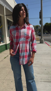 Blue + Red Plaid Button Up