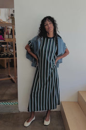 Navy Striped Long Jersey Dress