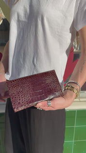 Burgundy Croc Leather Wallet