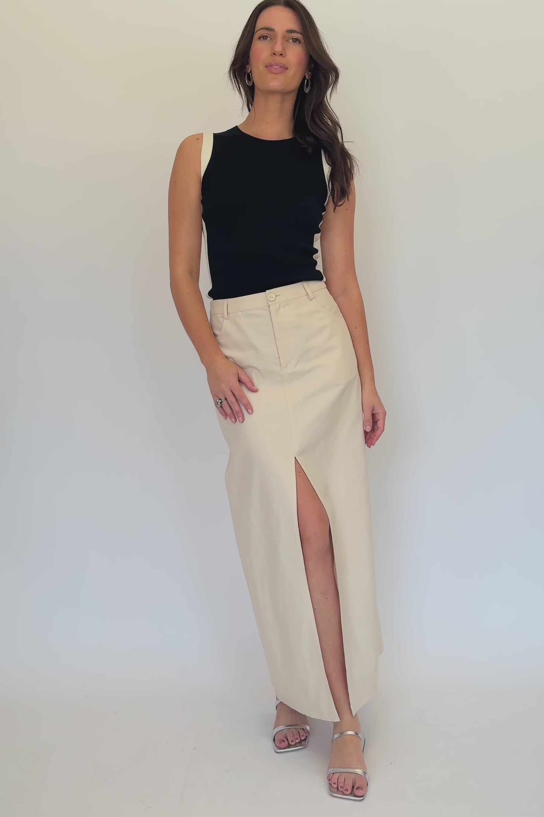 Antique White Khaki Midi Skirt
