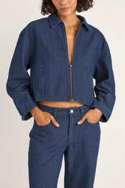 Indigo Pinstripe Cropped Jacket