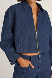 Indigo Pinstripe Cropped Jacket