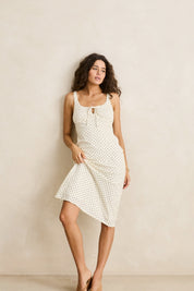 Cream Polka Midi Dress
