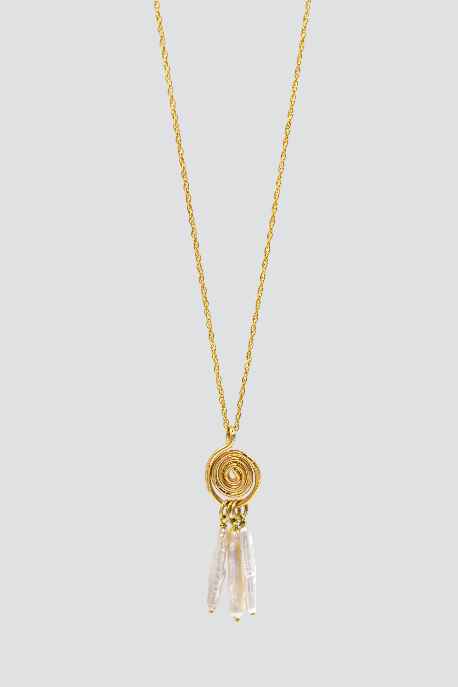Gold Spiral Pearl Necklace