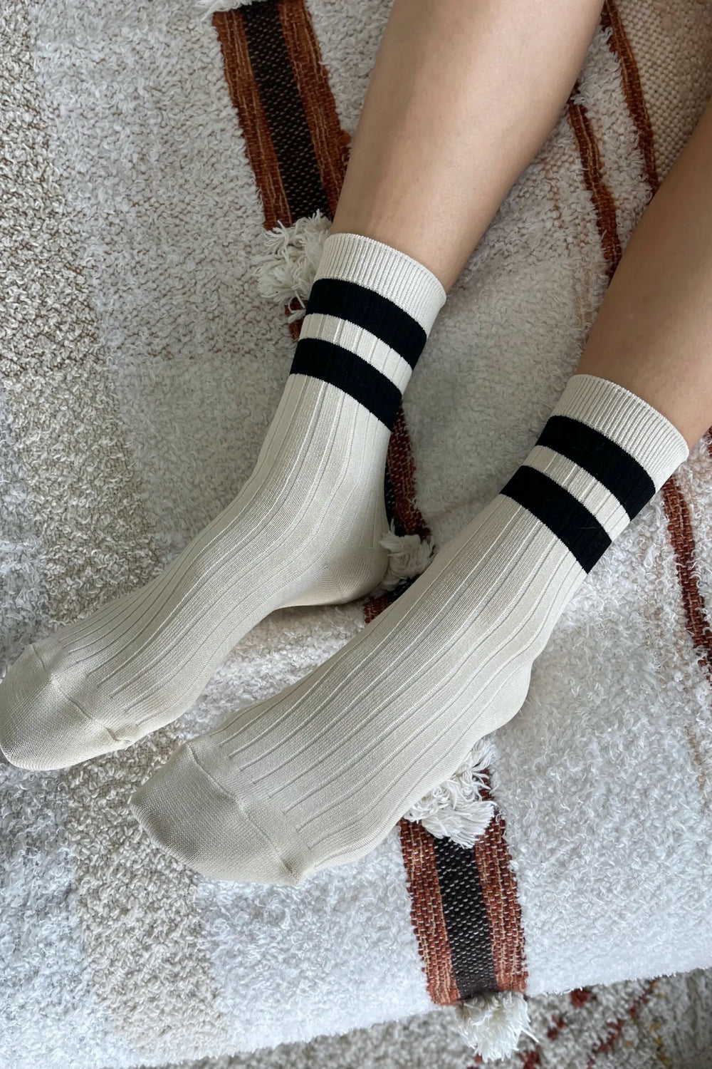 Cream + Black Varsity Her Socks