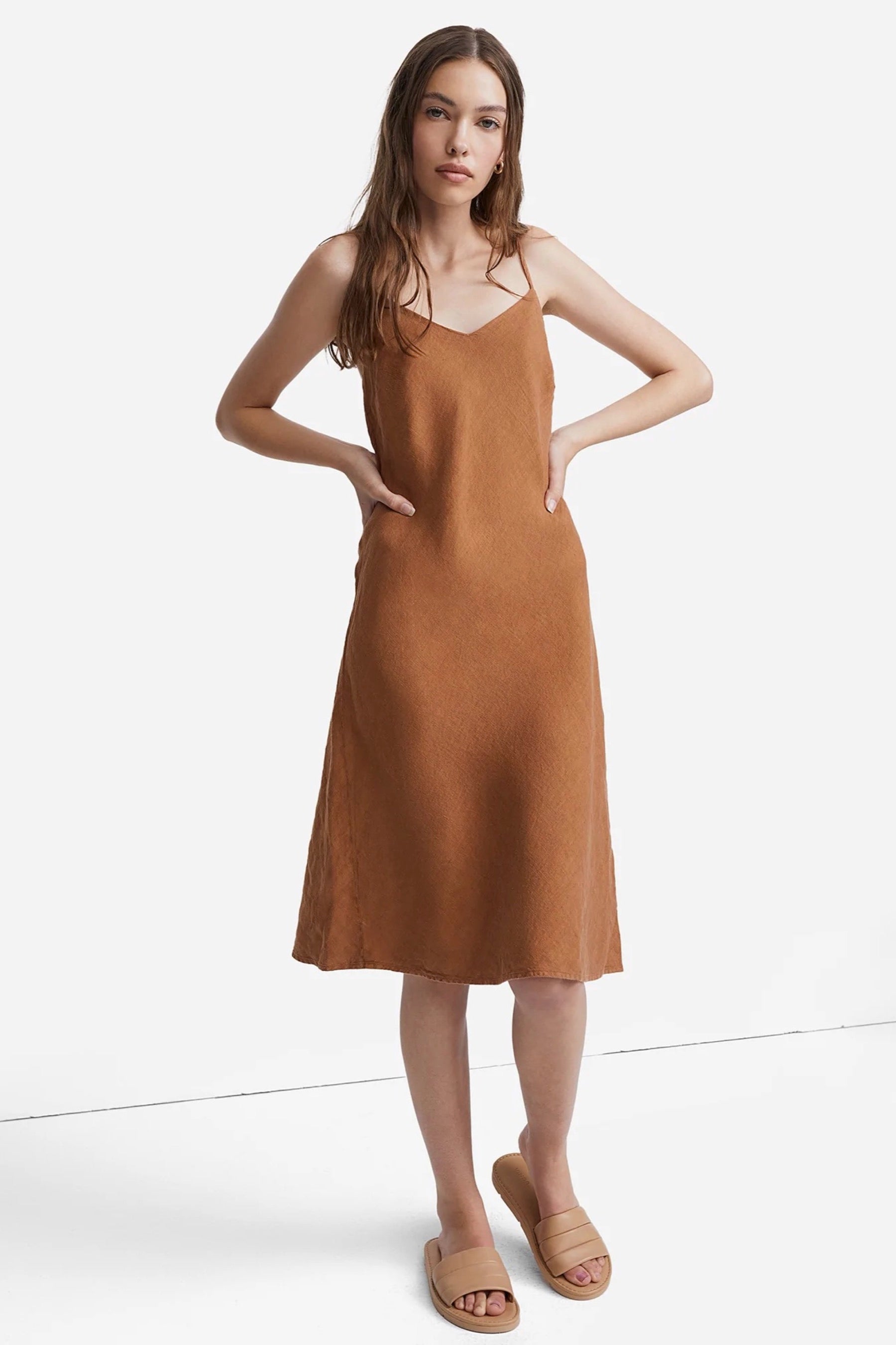 brown linen slip dress Brown 100% linen slip dress SENSE
