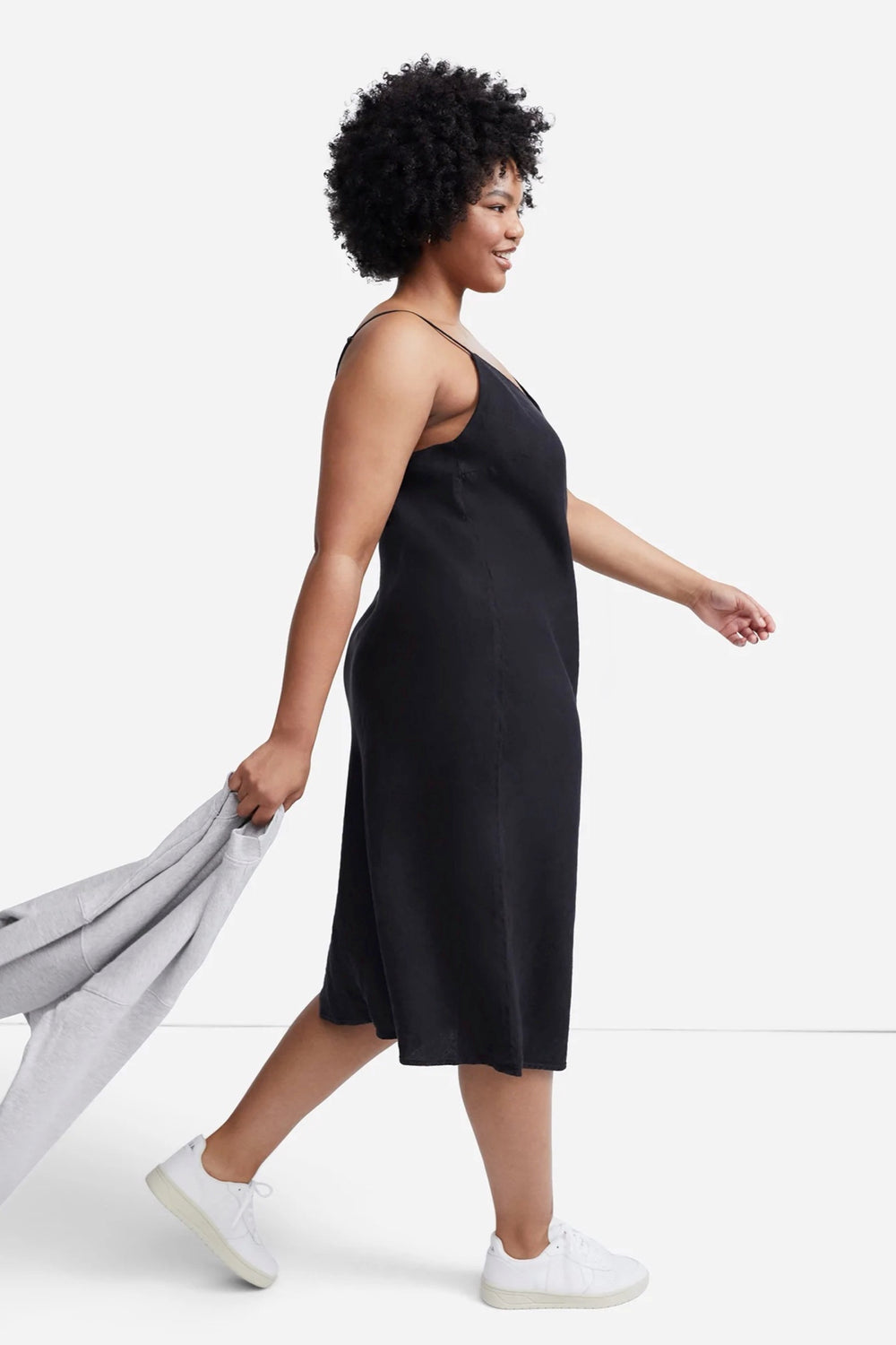 Jet Black Linen Slip Dress