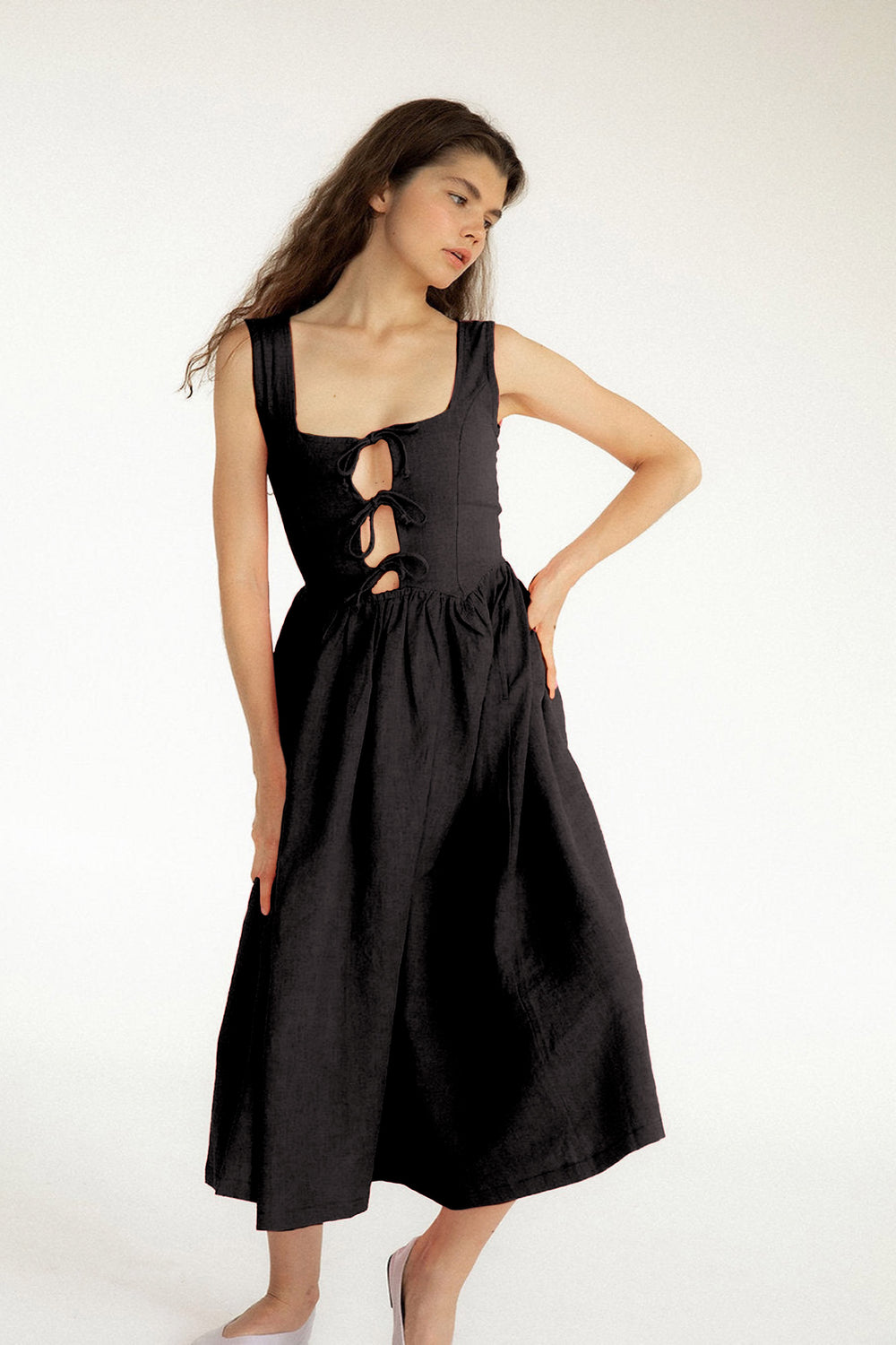 Black Georgette Linen Dress