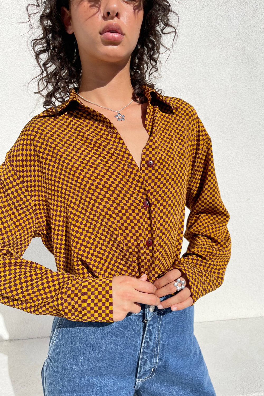 Red + Gold Check Bailey Top