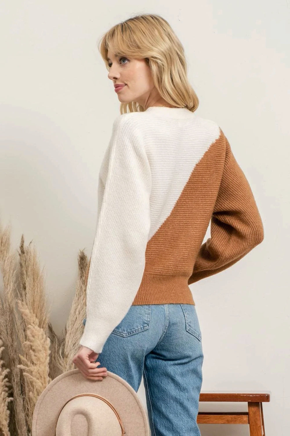 Camel + Ivory Wavy Sweater