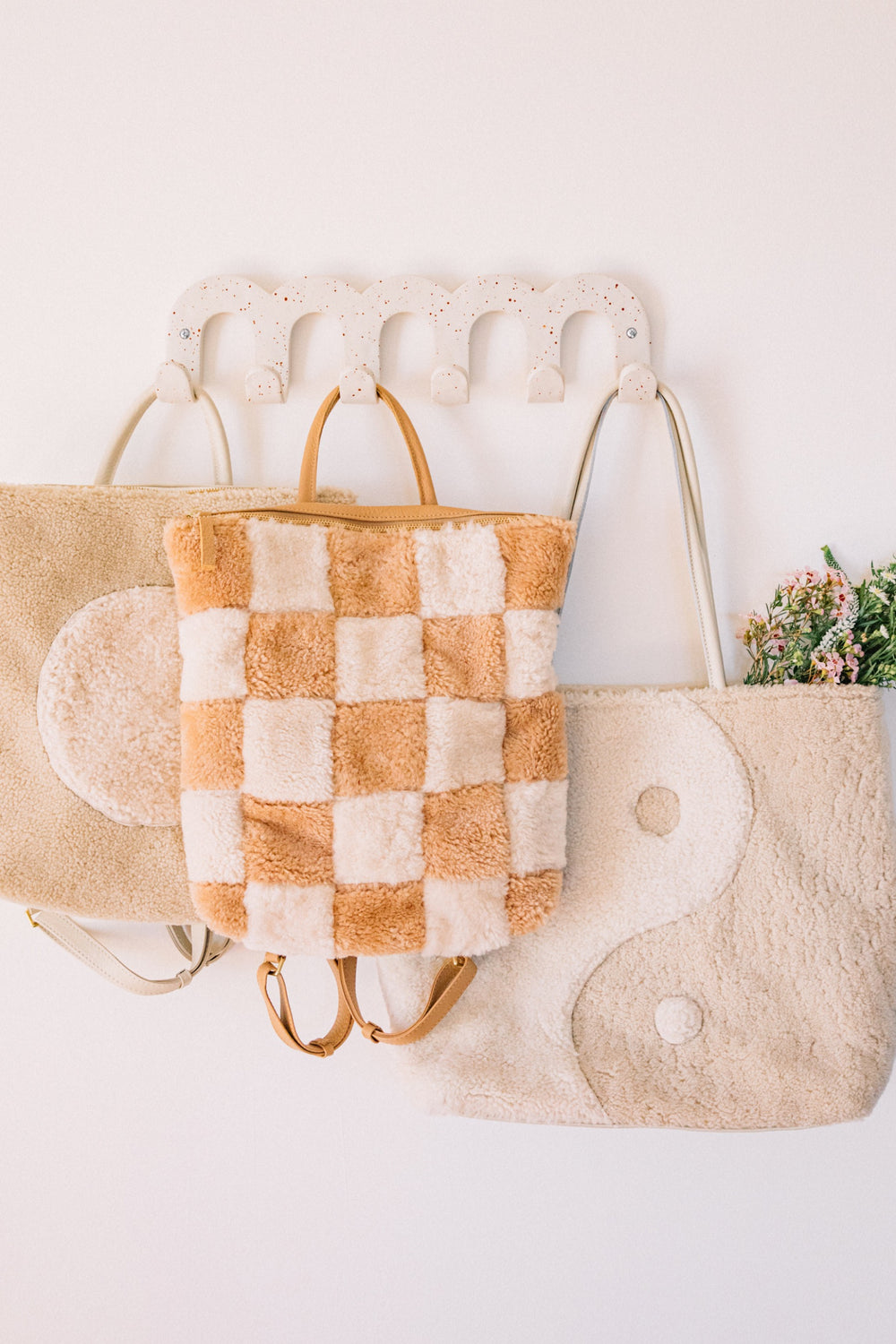 X Prism Tan + Cream Checkered Patchwork Backpack