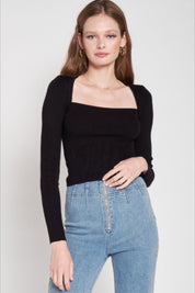 Black Square Neck Knit Top