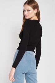 Black Square Neck Knit Top