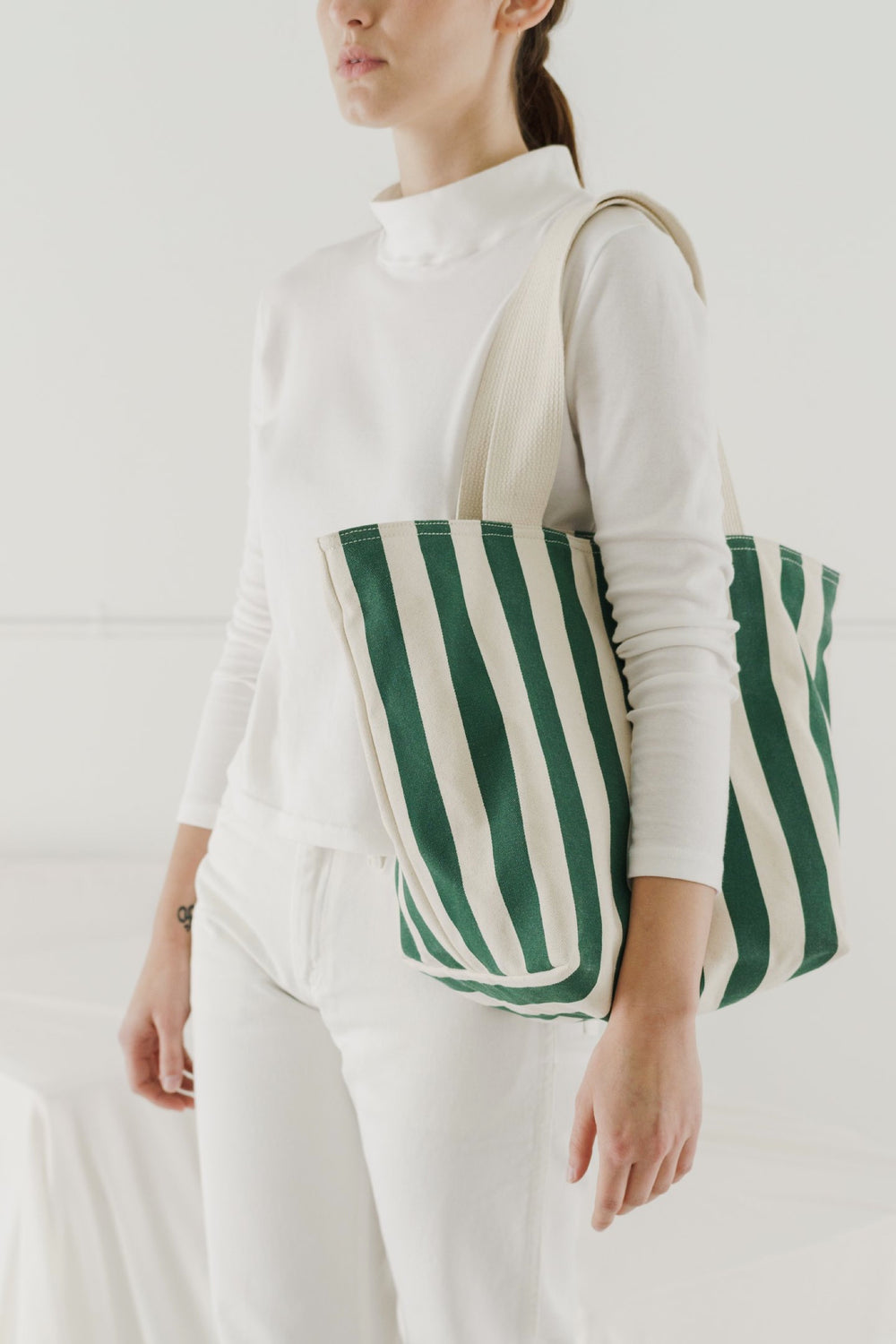 Palm Stripe Canvas Zip Tote