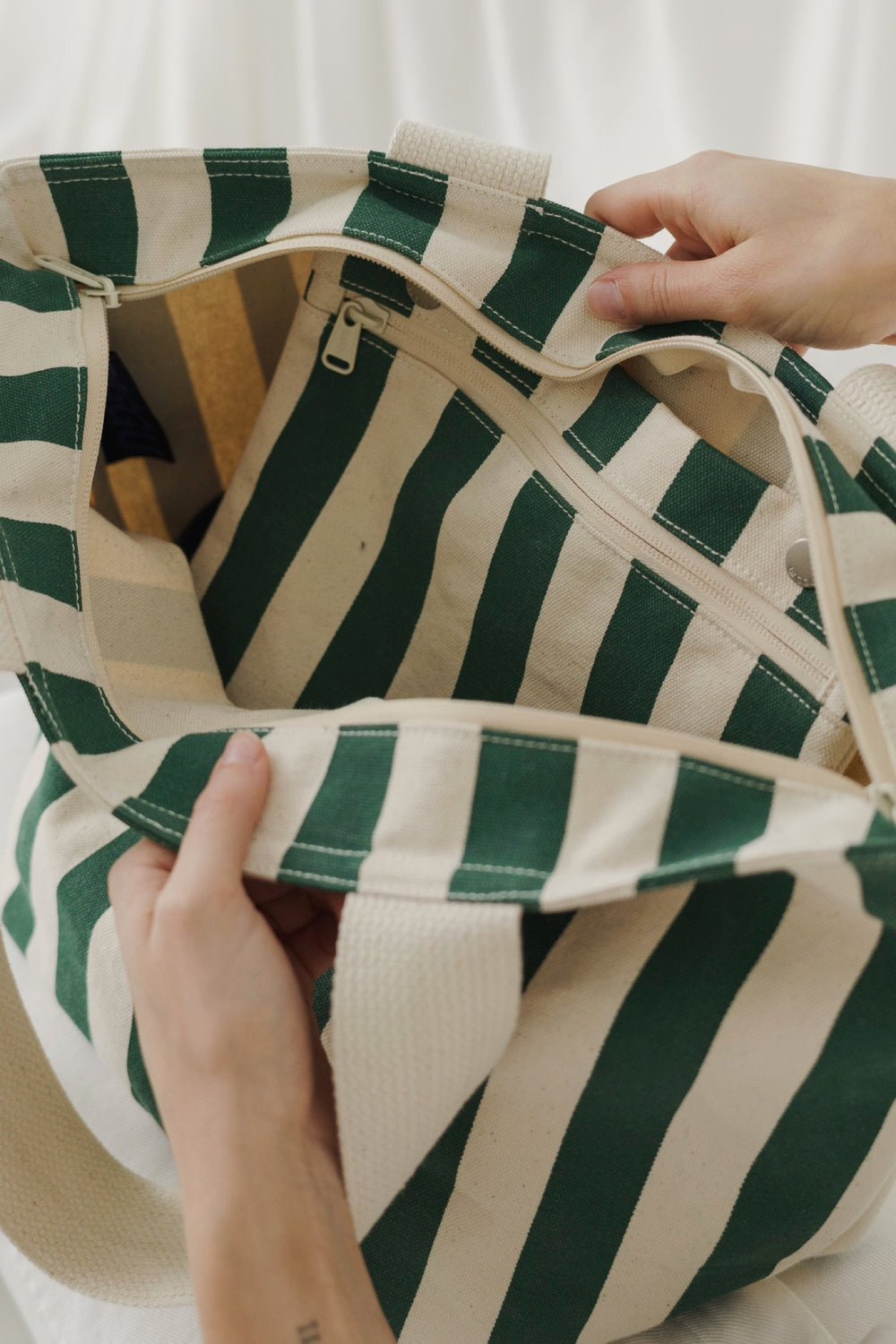 Palm Stripe Canvas Zip Tote