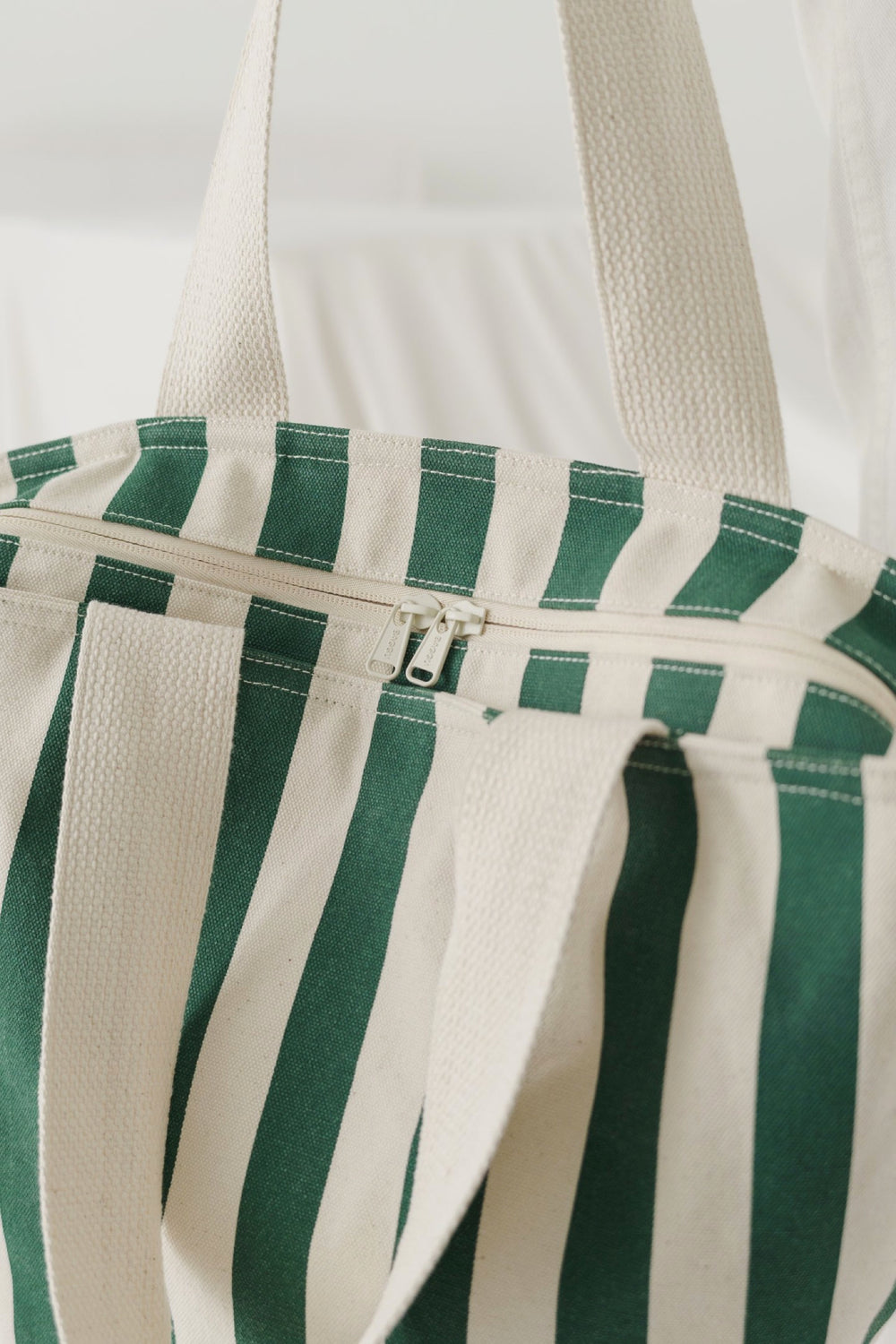 Palm Stripe Canvas Zip Tote