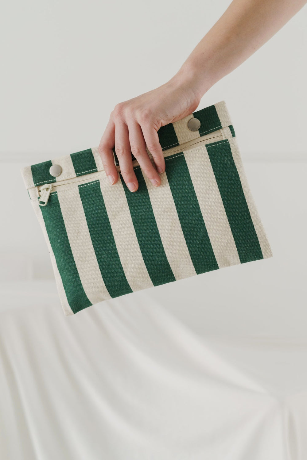 Palm Stripe Canvas Zip Tote