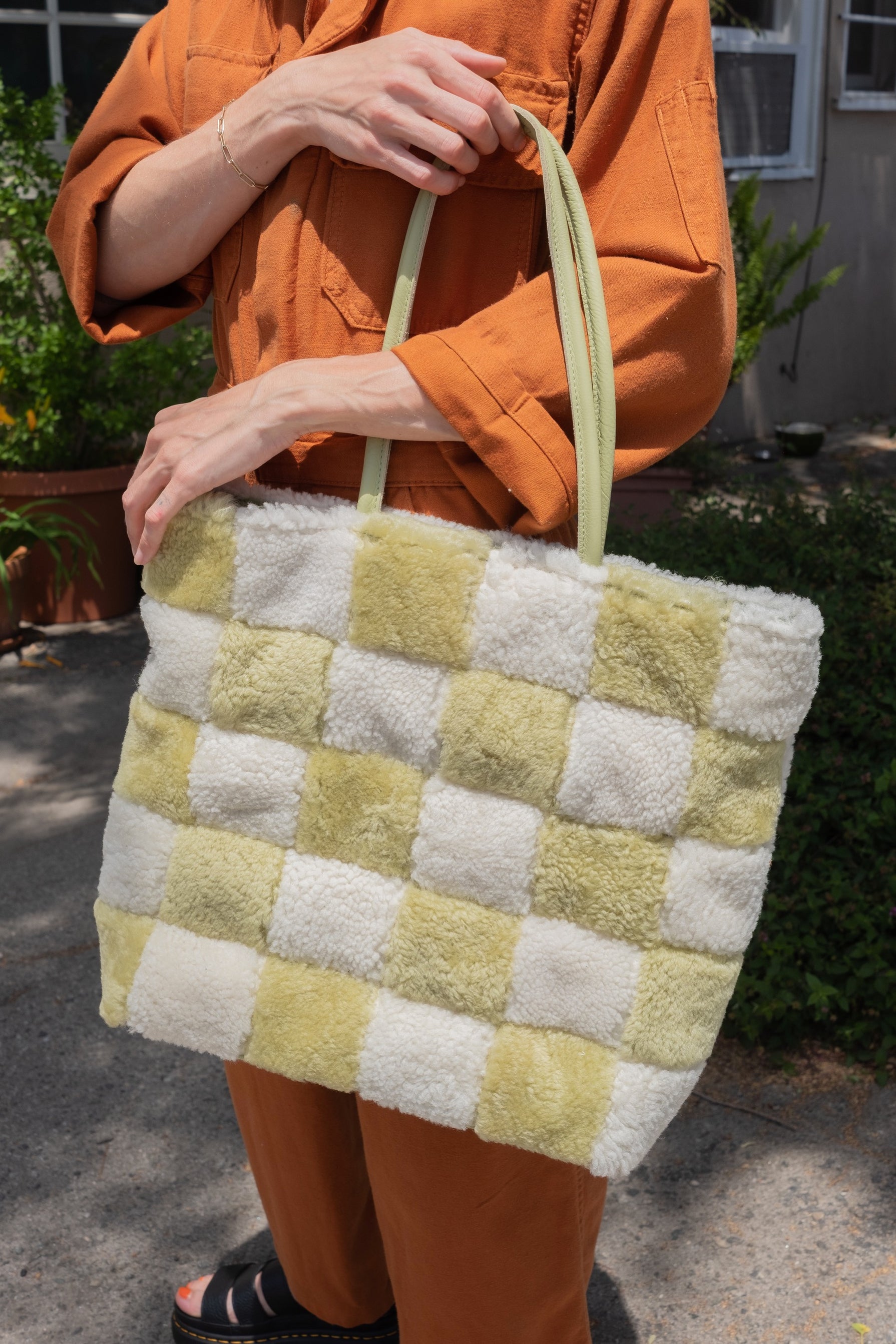 X Prism Avocado + Cream Checkered Patchwork Backpack