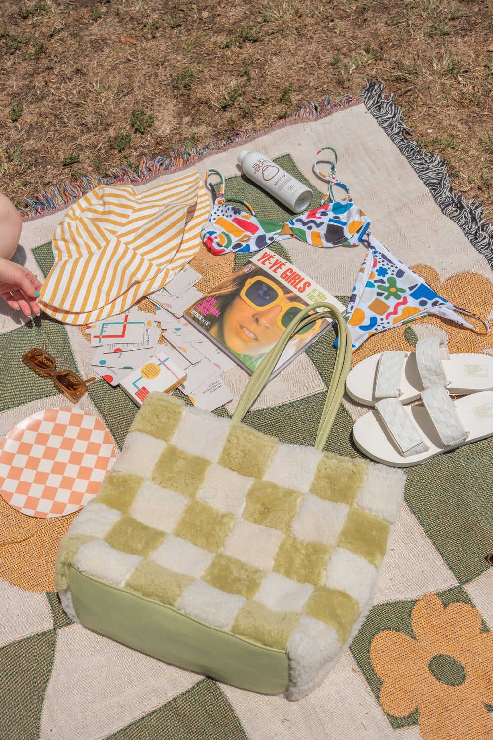 X Prism Avocado + White Checkered Patchwork Pillow main image 1