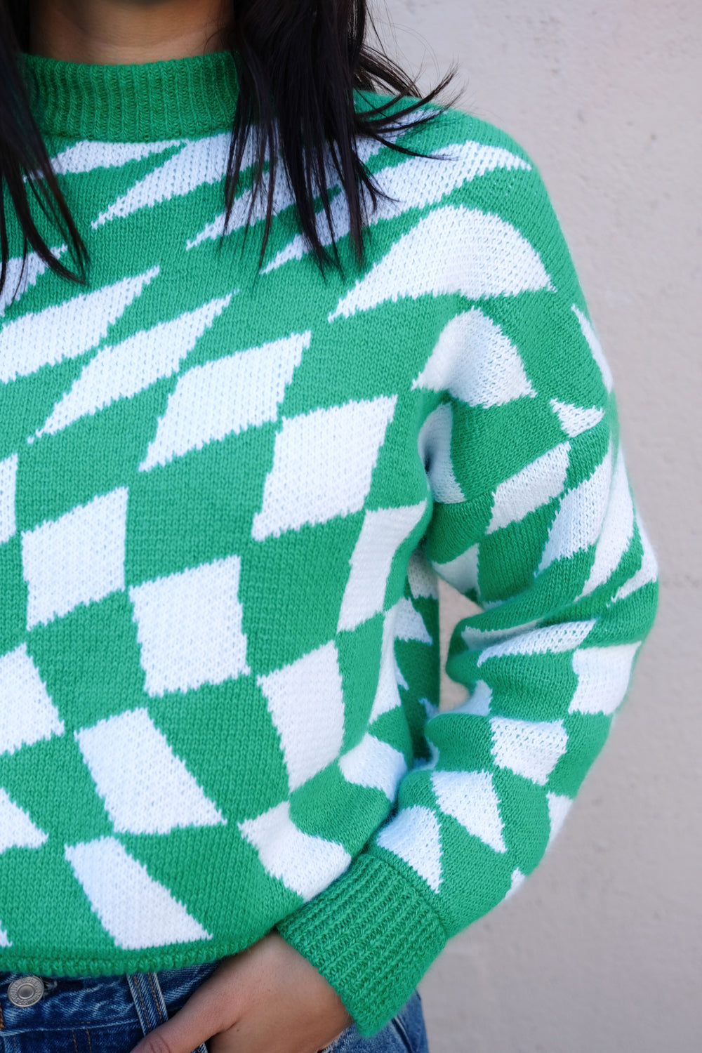 Green Warp Check Emma Sweater