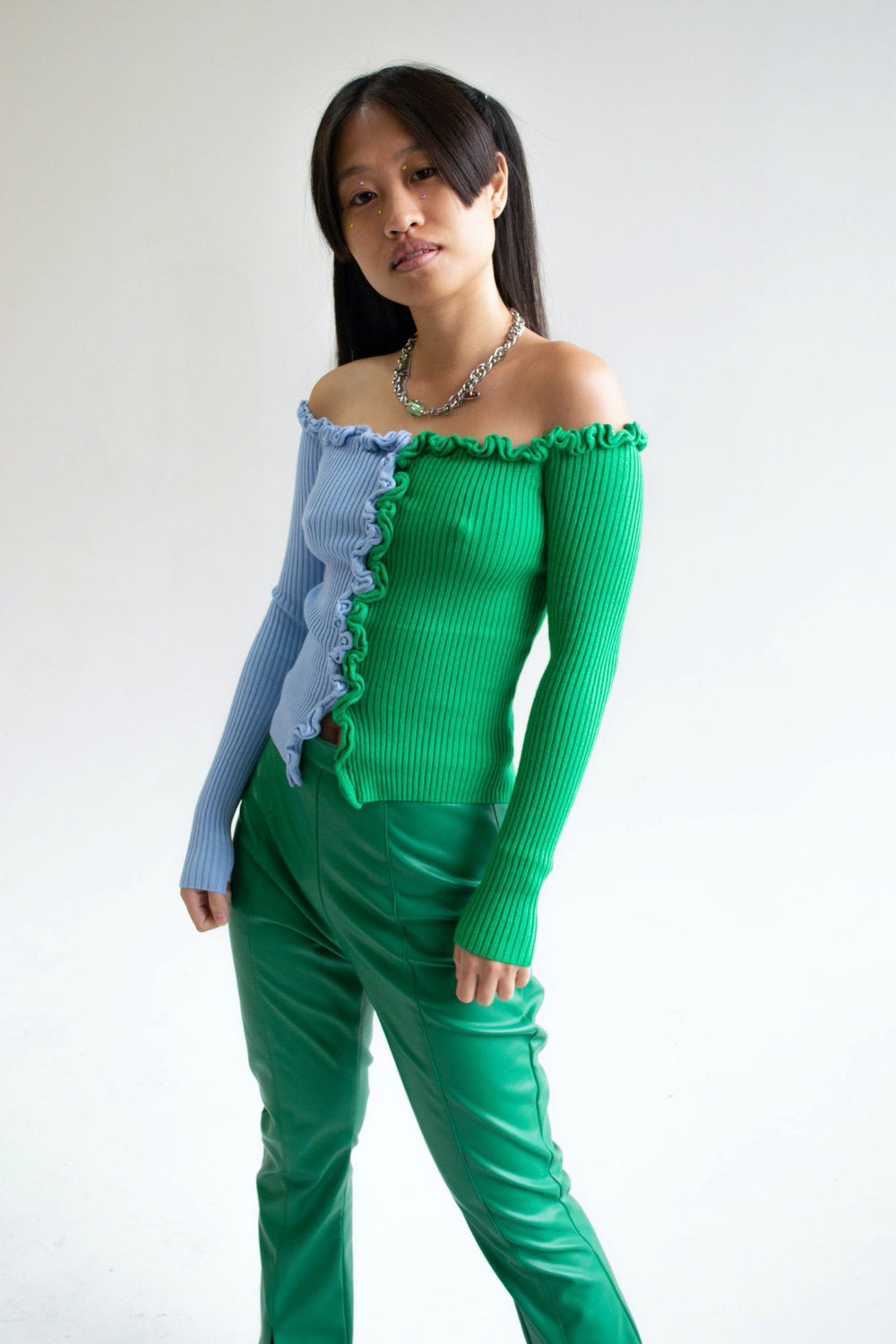 Emerald + Blue Charlie Off Shoulder Sweater