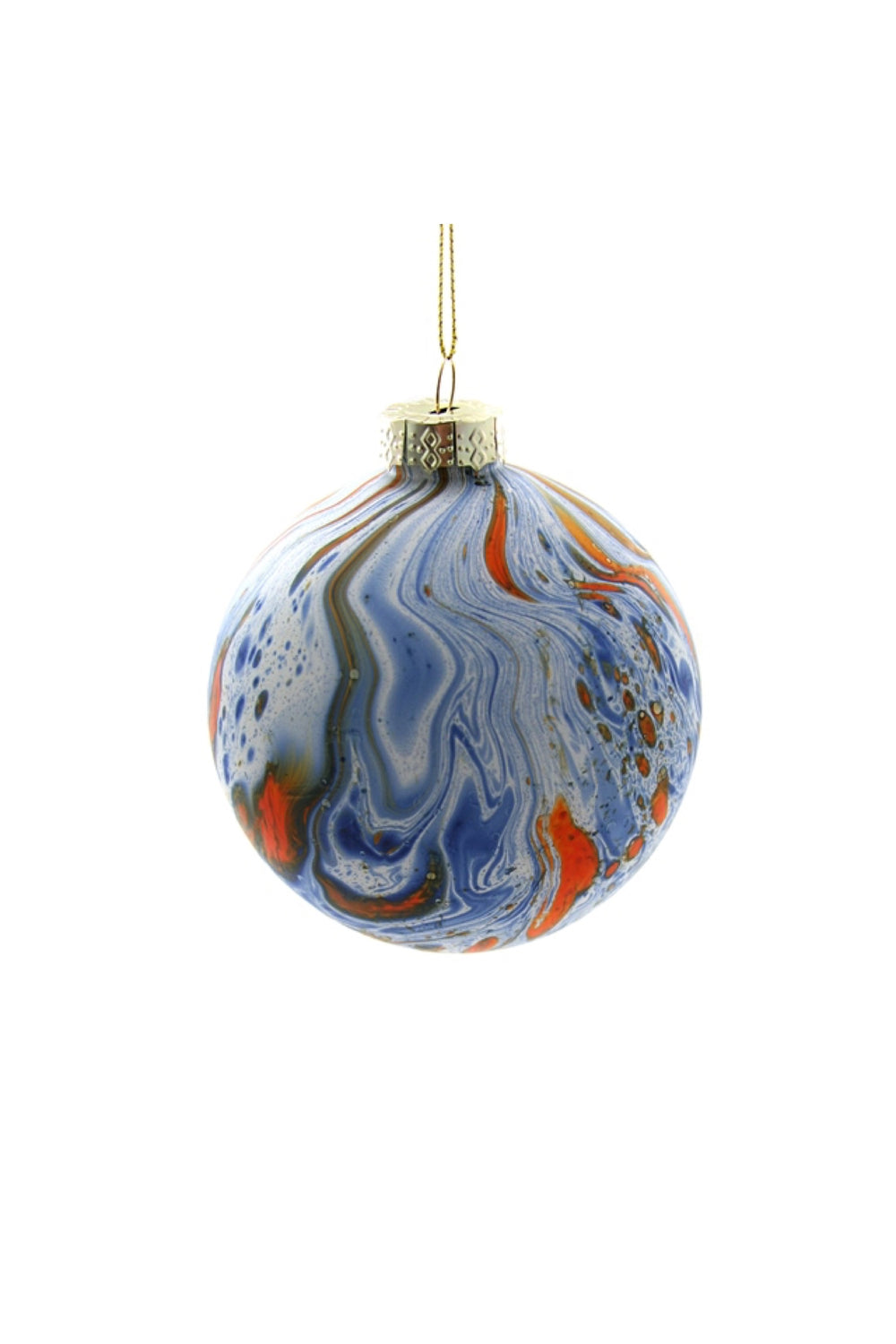 Blue/Orange Marbled Bauble Ornament