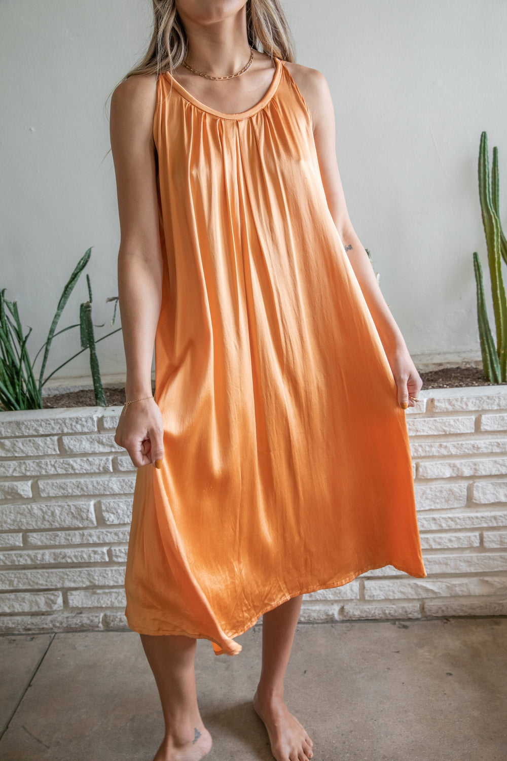 Apricot Silky Slip Dress