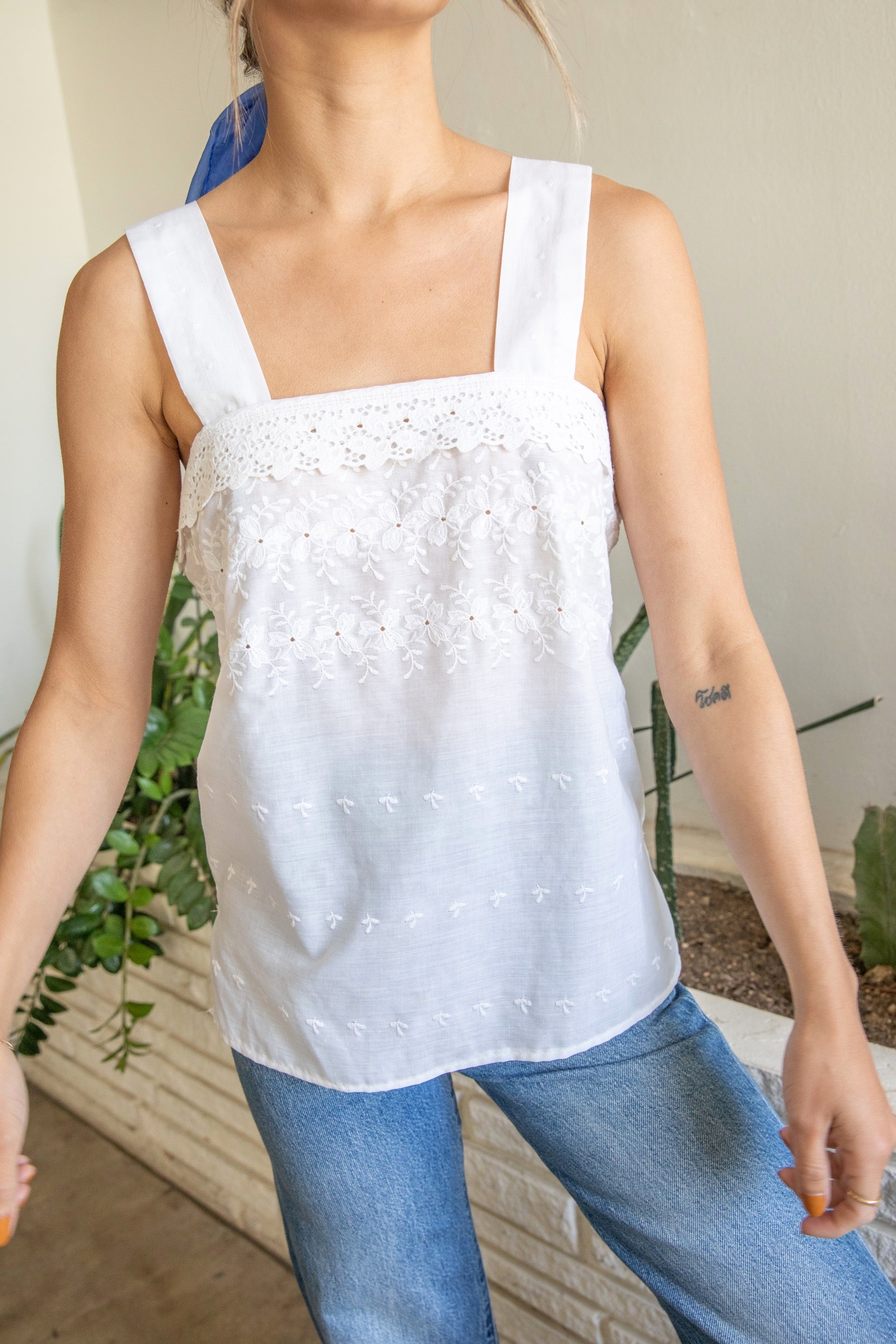 White Handmade Eyelet Tank