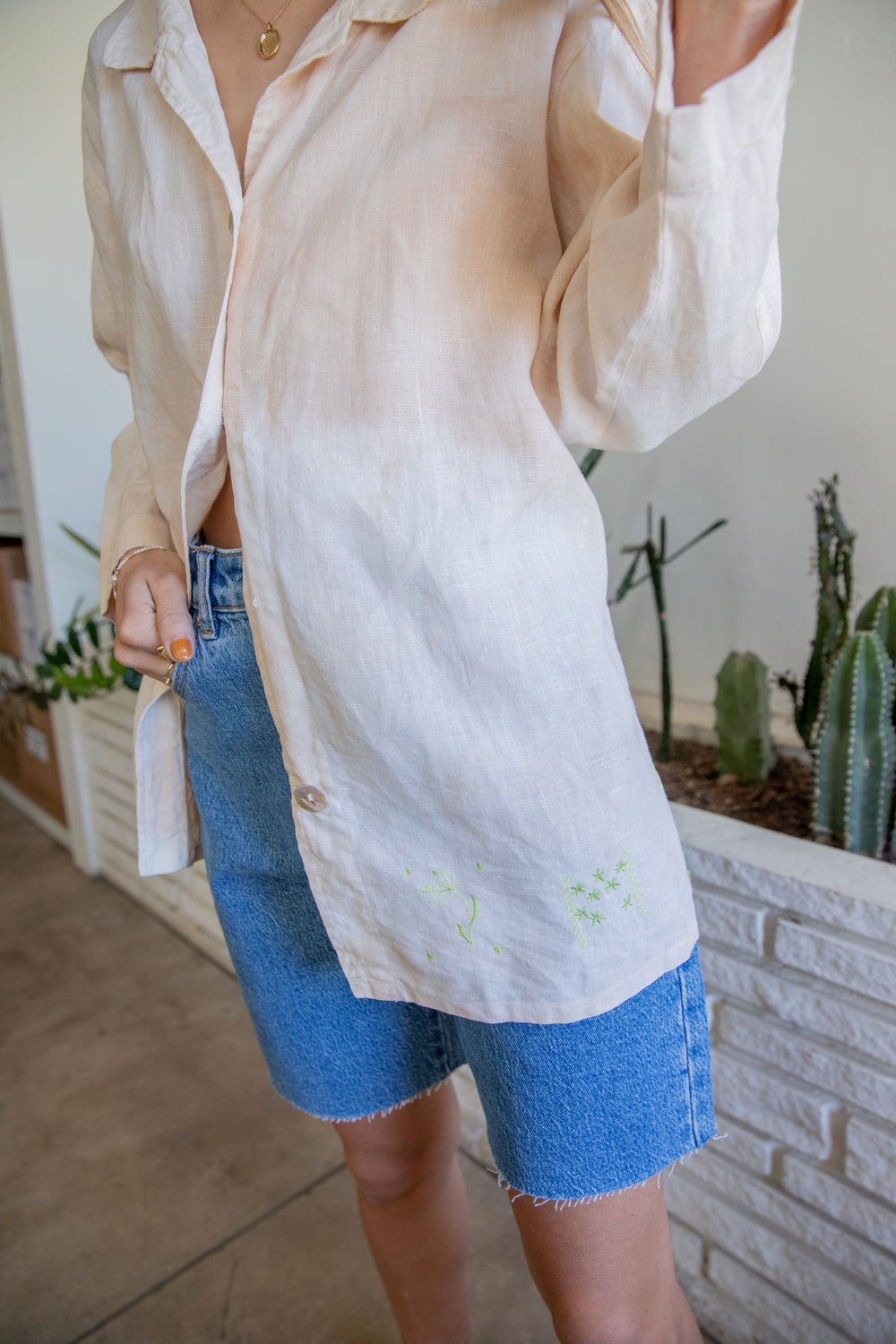 Linen Embroidered Button Up