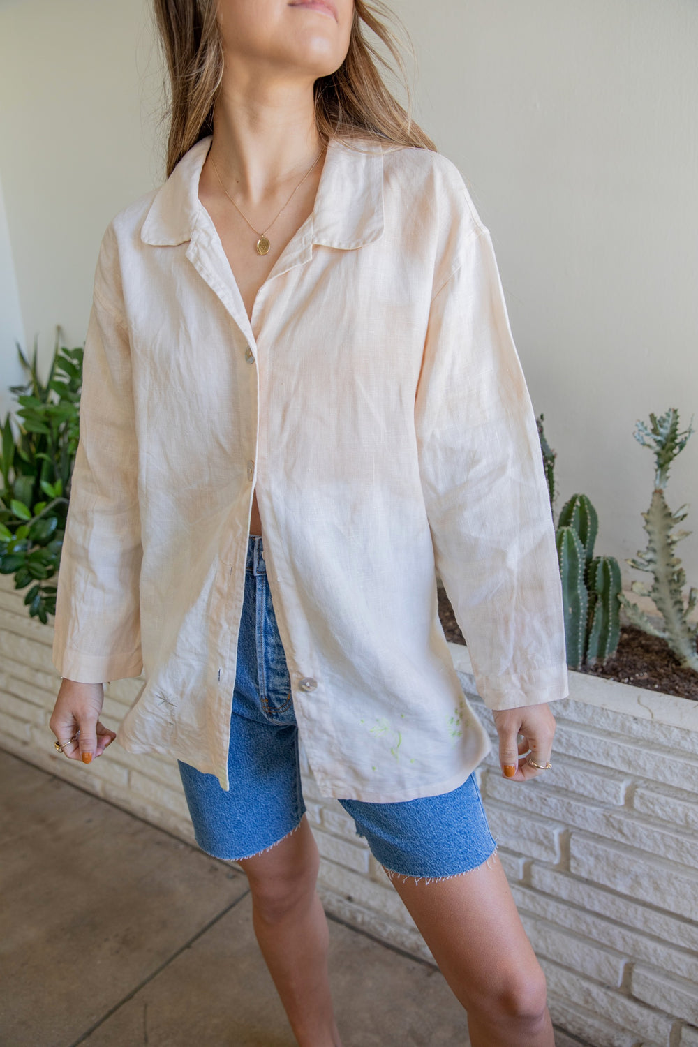 Linen Embroidered Button Up