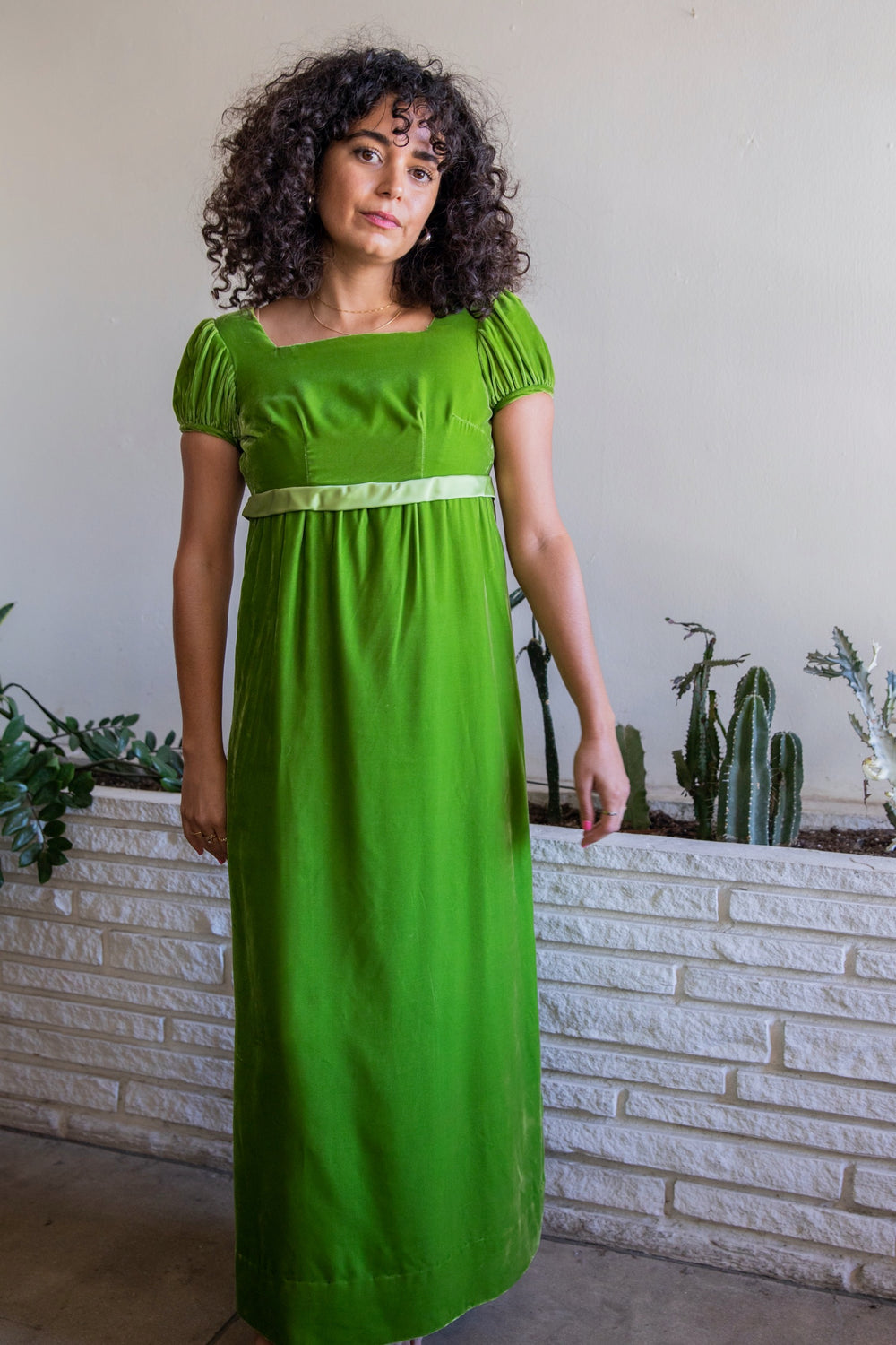 1960's Green Velvet Maxi Dress