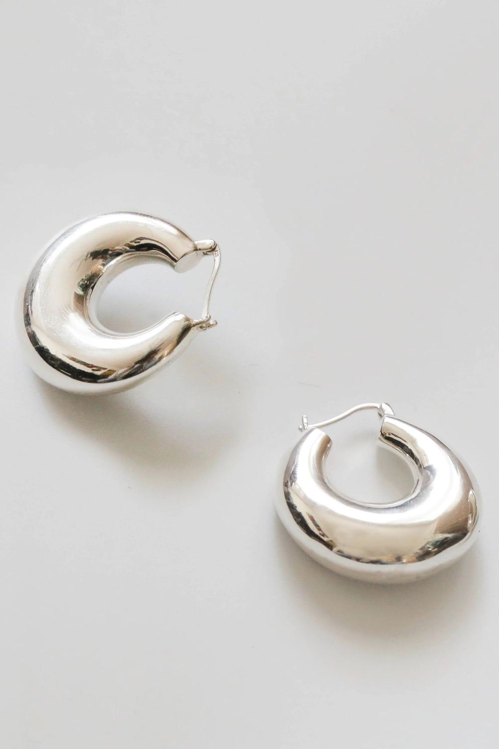Polished Silver Puff Hoops
