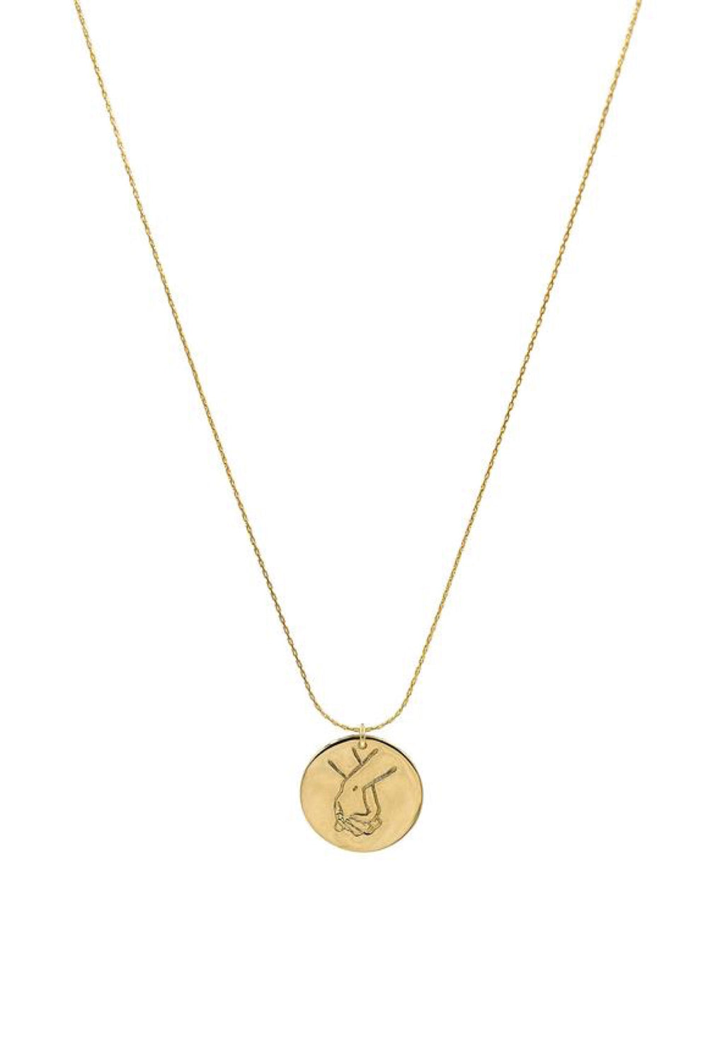 Gold Holding Hands Coin Necklace