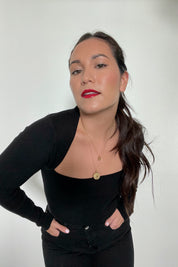 Black Square Neck Knit Top