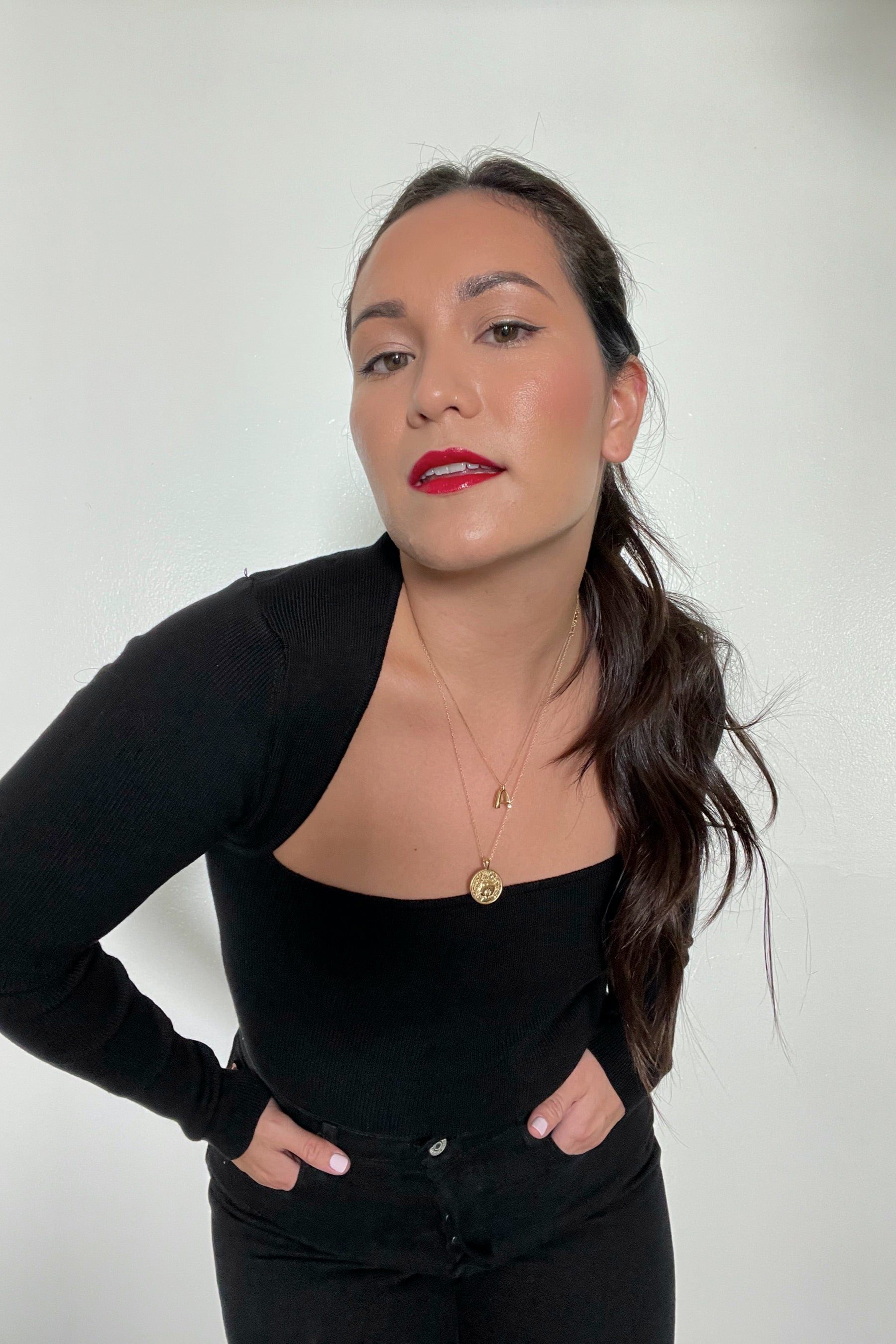 Black Square Neck Knit Top