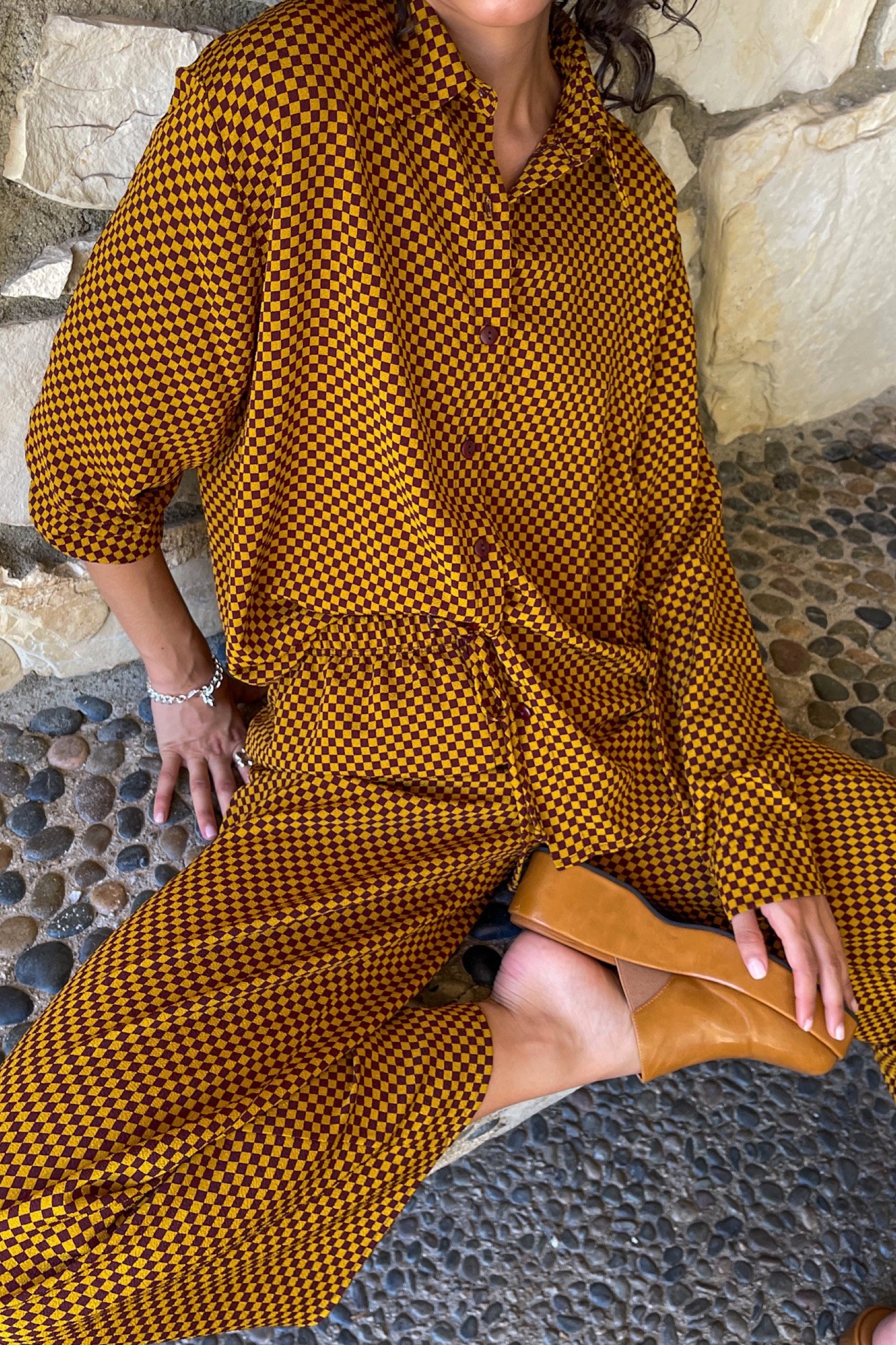 Red + Gold Check Bailey Top