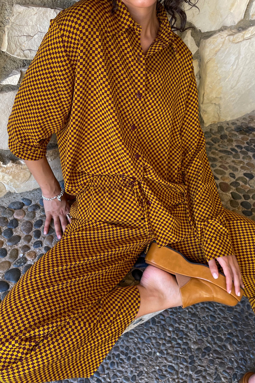 Red + Gold Check Bailey Top