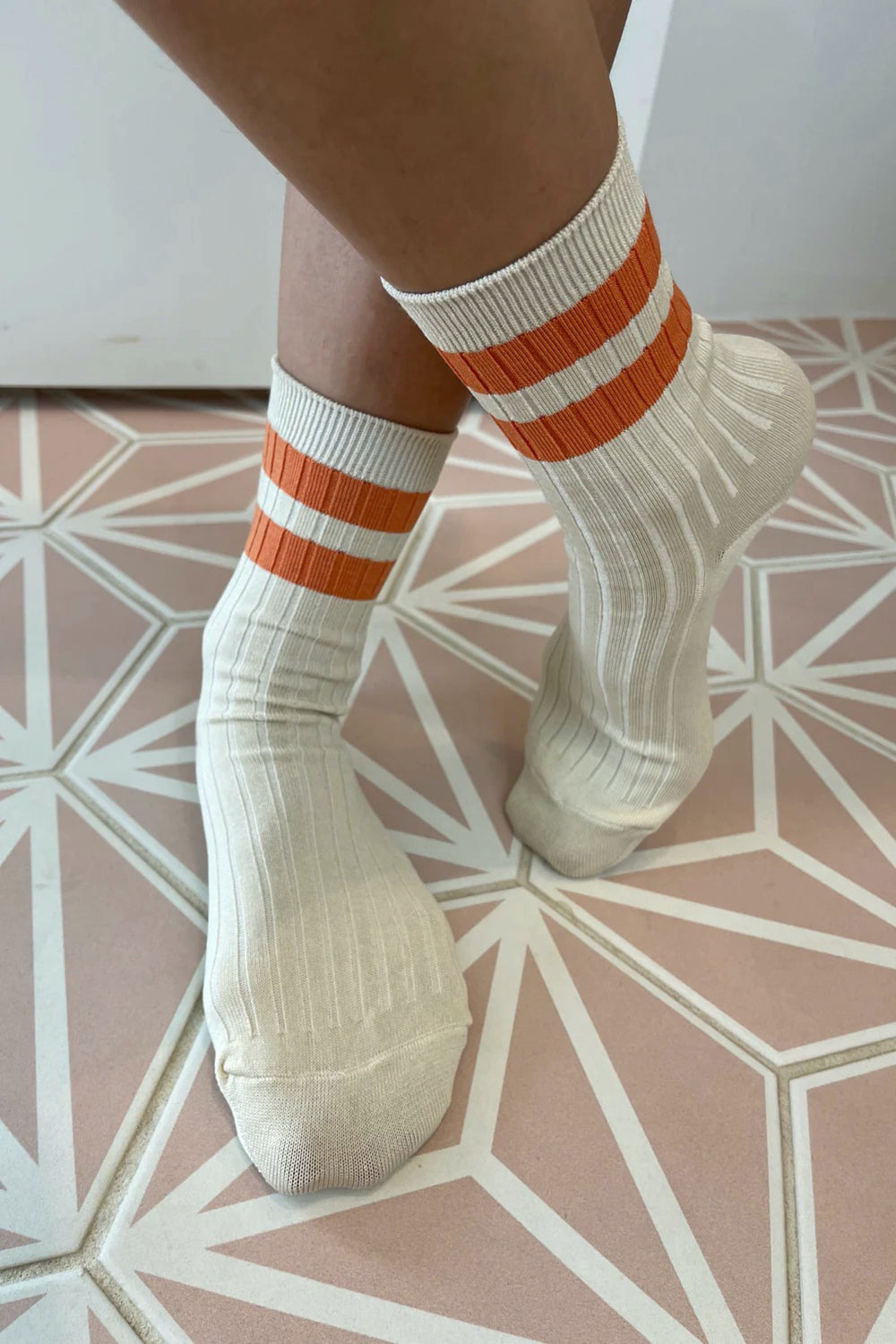 Cream + Orange Varsity Her Socks