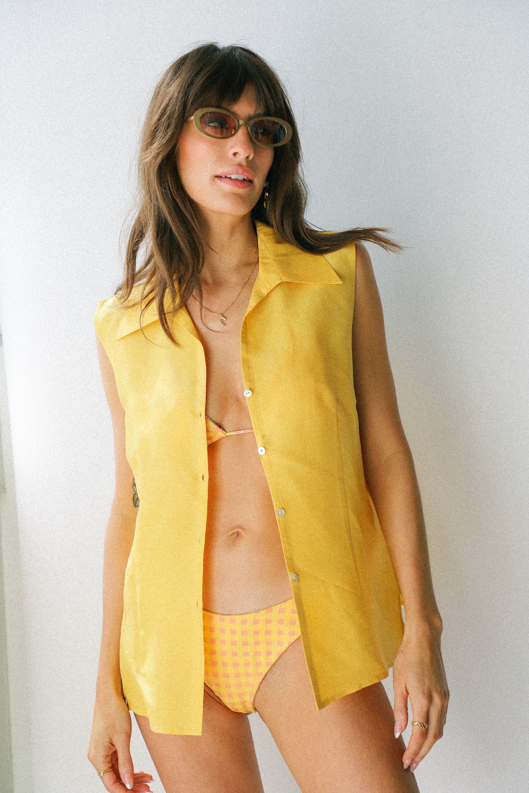 Yellow Silk Sleeveless Top