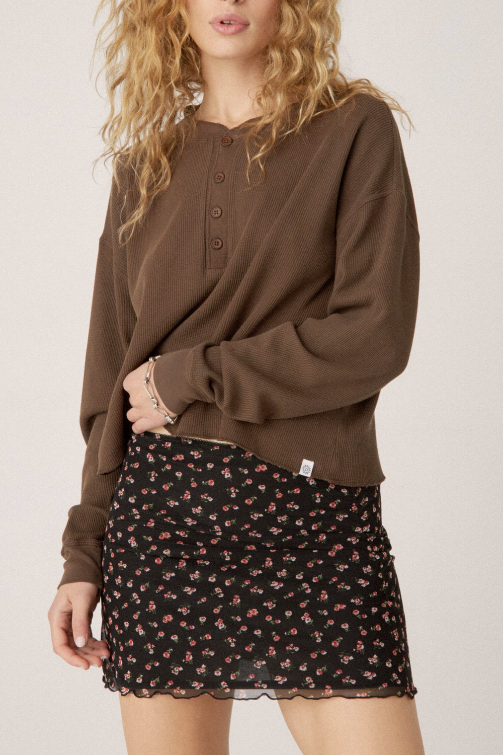 Chocolate Cropped Thermal Henley