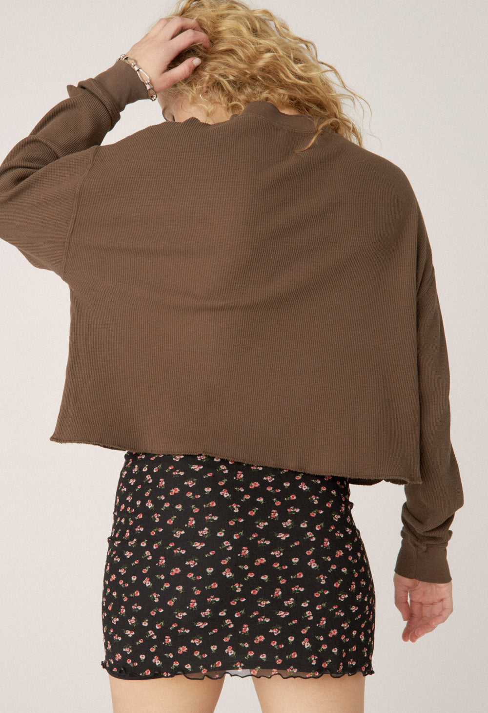 Chocolate Cropped Thermal Henley