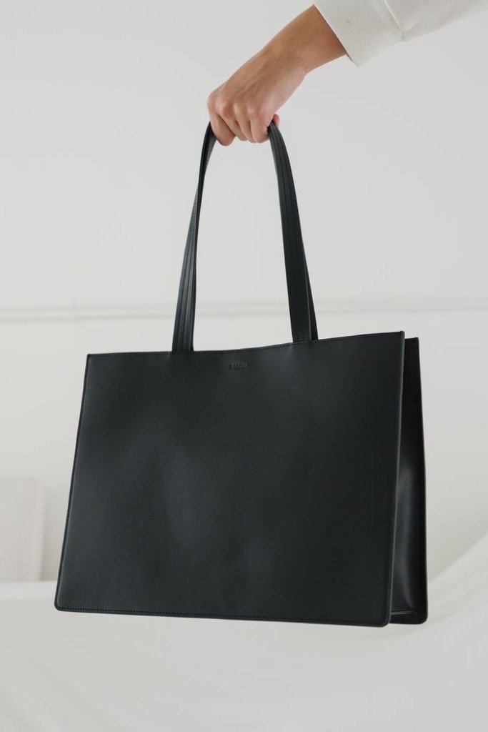 Black Large Leather Retail Tote