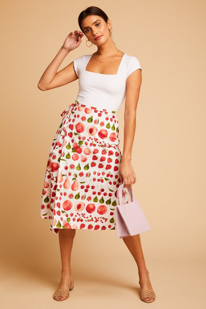 Fruit Print Capri Wrap Skirt